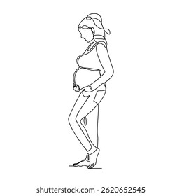 Continuous line drawing of pregnant mother touch belly sketch drawing editable stroke vector illustration