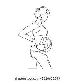 Continuous line drawing of pregnant mother touch belly sketch drawing editable stroke vector illustration