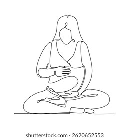 Continuous line drawing of pregnant mother touch belly sketch drawing editable stroke vector illustration