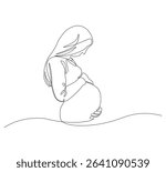 Continuous line drawing of pregnant woman. Single line illustration of expecting mother silhouette. Maternity and motherhood concept in continuous line art. Editable outline