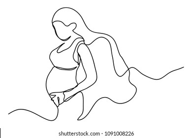 continuous line drawing of pregnant woman vector illustration