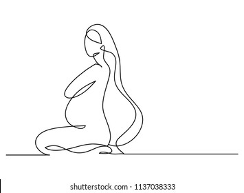 continuous line drawing of pregnant woman vector illustration