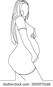 continuous line drawing of pregnant woman vector illustration