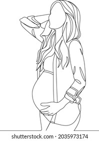 continuous line drawing of pregnant woman vector illustration