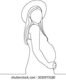 Continuous Line Drawing Of Pregnant Woman Vector Illustration