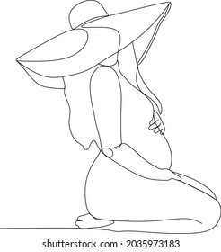 continuous line drawing of pregnant woman vector illustration
