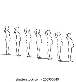 continuous line drawing pregnant woman vector illustration