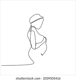 continuous line drawing pregnant woman vector illustration