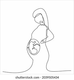 continuous line drawing pregnant woman vector illustration
