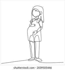 continuous line drawing pregnant woman vector illustration
