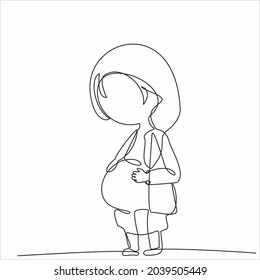 continuous line drawing pregnant woman vector illustration