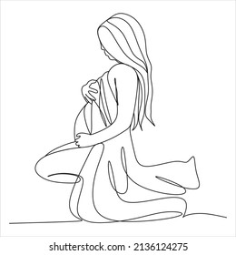 continuous line drawing of pregnant woman vector illustration