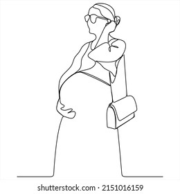 continuous line drawing of pregnant woman vector illustration