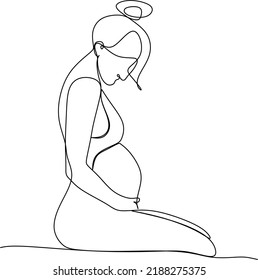 Continuous line drawing of pregnant woman vector illustration