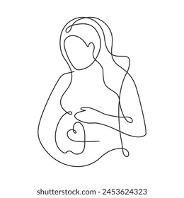 Continuous line drawing of pregnant woman holding her belly Icon Design Symbol Template Flat Style Vector