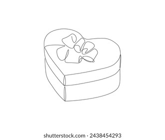 Continuous Line Drawing Of Present Box With Ribbon And Bow. One Line Of Gift Box. Present Box Continuous Line Art. Editable Outline.