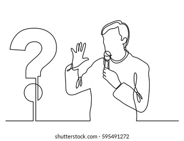 continuous line drawing of presenter speaking about a question