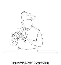 continuous line drawing of professional chef man on white background