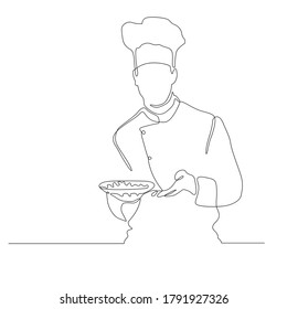 continuous line drawing of professional chef man on white background