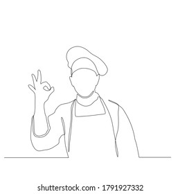 continuous line drawing of professional chef man on white background