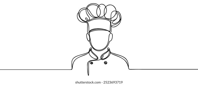 continuous line drawing of professional chef man on white background