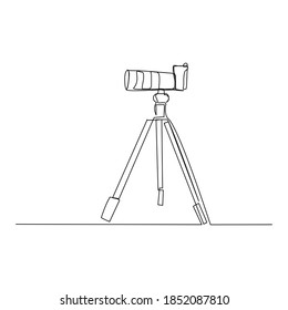 Continuous line drawing of professional photography camera device. Vector illustration