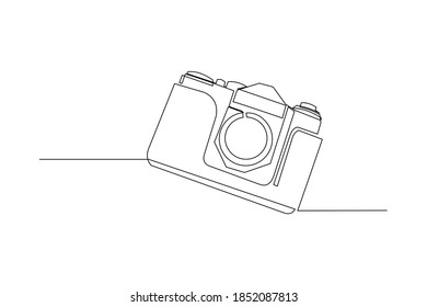 Continuous line drawing of professional photography camera device. Vector illustration