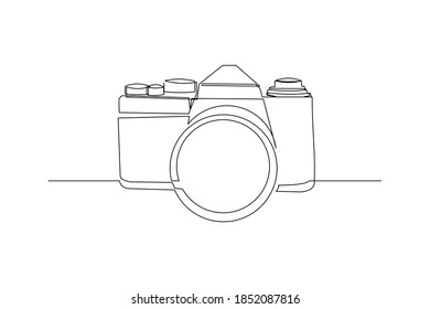 Continuous line drawing of professional photography camera device. Vector illustration