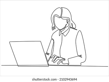 
continuous line drawing professional young business woman using digital mobile phone tablet computer work and writing work plan on personal notebook isolated on white background