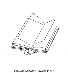 dibujo en línea continua del libro de material de derecho de un profesor
