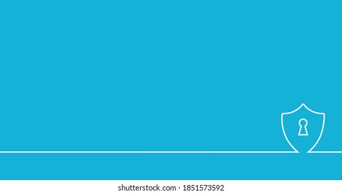 continuous line drawing of protective shield, security background, protection concept. Stock vector illustration isolated on blue background.