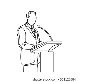 continuous line drawing of public speaker