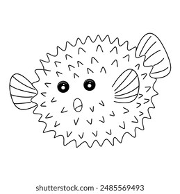 Continuous line drawing of Puffer fish. Draw design vector graphic illustration