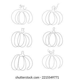 Continuous line drawing pumpkin. Autumn pumpkin line art. Hand drawn harvest illustration. Minimalist art.
