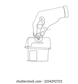 continuous line drawing put money on house piggy bank illustration