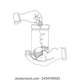 dibujo de línea continua poner dinero en la ilustración del tarro