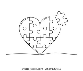 Continuous Line Drawing of Puzzle Heart Vector