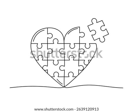 Continuous Line Drawing of Puzzle Heart Vector