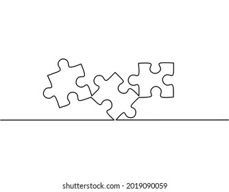 Continuous line drawing of puzzle, pieces problem solving business, jigsaw, object one line, single line art, vector illustration