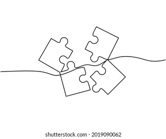 Dibujo continuo de línea de rompecabezas, piezas de resolución de problemas negocios, rompecabezas, objeto de una línea, arte de una sola línea, ilustración vectorial