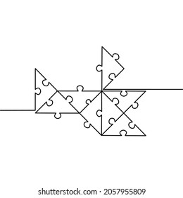 Continuous line drawing of puzzle, pieces problem solving business, object one line, single line art, jigsaw, vector illustration