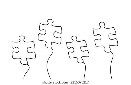 Continuous line drawing of puzzle, problem solving business, jigsaw, object one line, single line art, vector illustration
