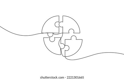 Continuous line, drawing of puzzle, problem solving business growth, object one line, single line art, vector illustration