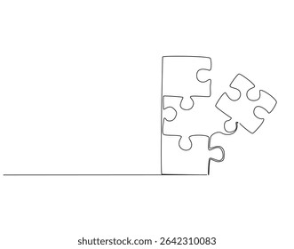 Dibujo de línea continua de rompecabezas. Ilustración de una sola línea de rompecabezas. Estrategia, solución, concepto de negocio. Esquema editable
