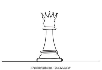 Continuous line drawing of Queen chess pieces.Single one-line drawing chess pieces strategy, management, or leadership business concept.chess game isolated on a white background.