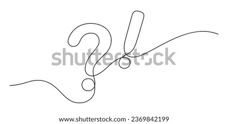 continuous line drawing of question mark and exclamation symbol minimalism style thin line illustration