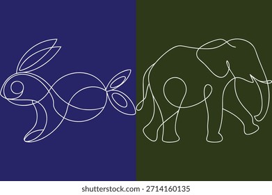 Dibujo de línea continua de conejo y elefante