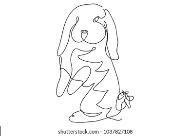 continuous line drawing of rabbit Greeting card Easter bunny cute simple vector illustration.