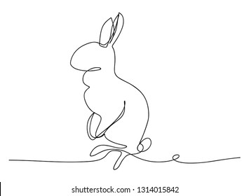 continuous line drawing of rabbit Greeting card Easter bunny cute simple vector illustration.