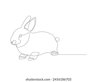 Continuous line drawing of rabbit. One line of bunny. Easter rabbit concept continuous line art. Editable outline.